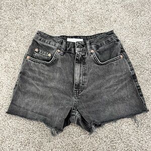 Topshop A-Line Black Denim Shorts High Rise Frayed Hem US 2
